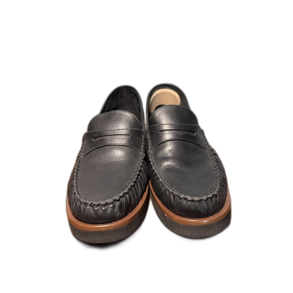 Preppystyle Brioso Joanna Black Leather Platform Penny Loafers Chunky Size 11M
